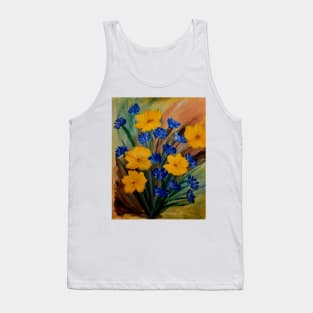 Started with a fun and background and tried to use colors that made my flowers pop off the canvas . Tank Top